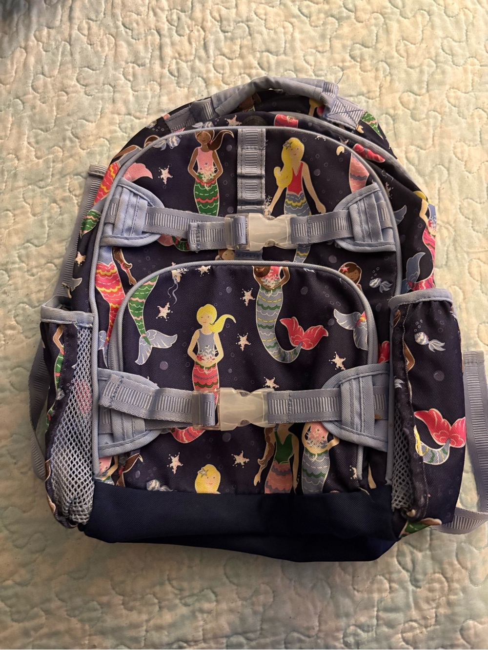 Pottery Barn Kids Navy Mermaid Print Backpack with Light Blue Accents